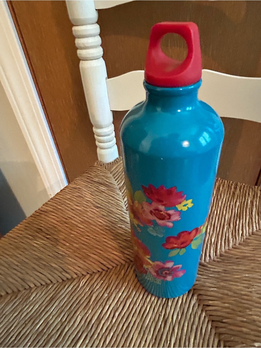 Pioneer woman Blue Floral Stainless Water Bottle with Red Cap